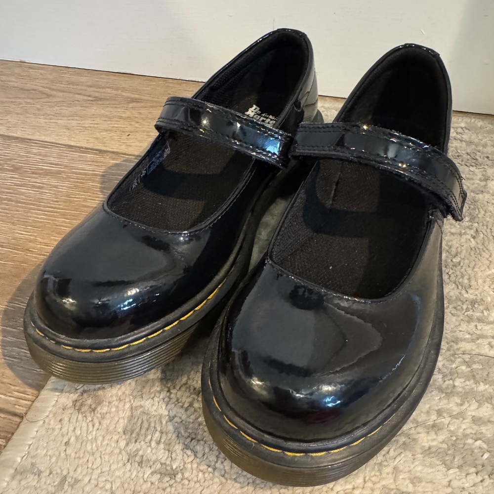 Dr Martens Black Patent Leather Kids Mary Jane Shoes